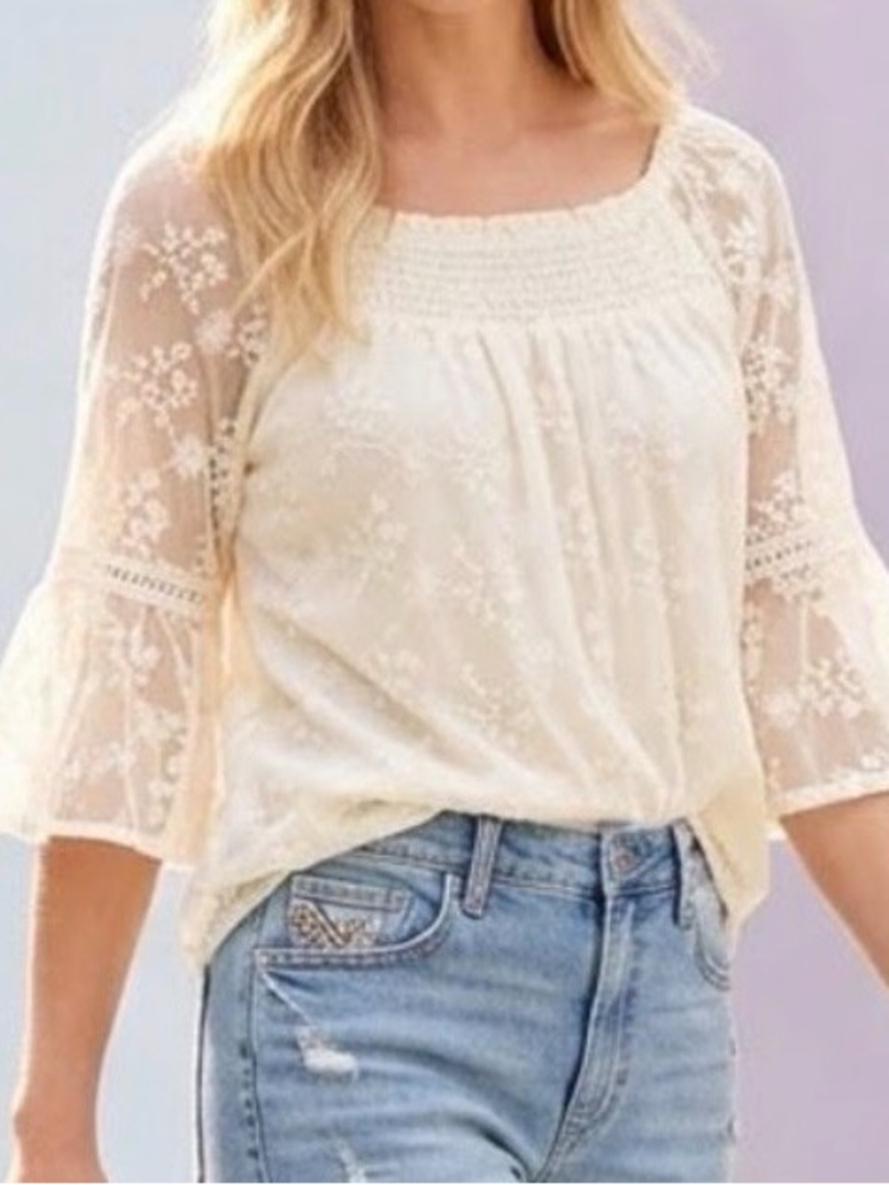 Westport Peasant Lace Top, Size 2X Boho Romantic Flirty
